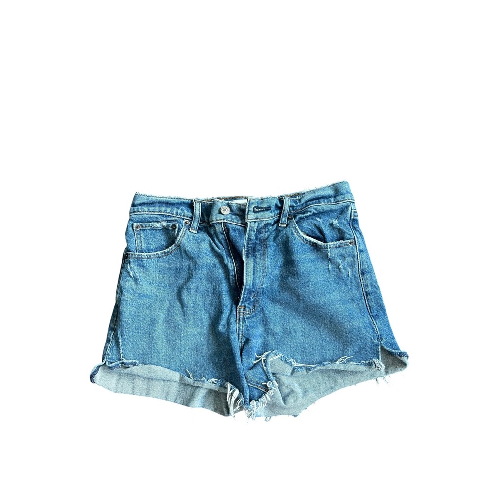 Abercrombie & Fitch The 4" Mom Short High Rise Blue Distressed Denim Shorts 27 4